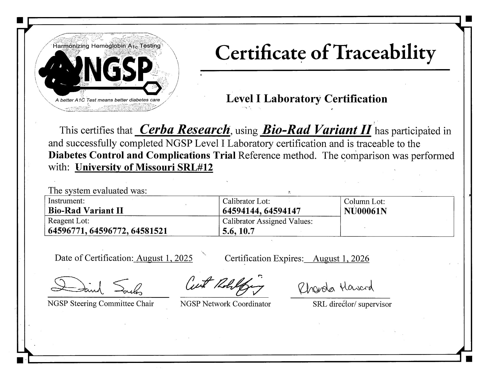 NGSP Certificate 2025-2026 CIRION - Cerba Research