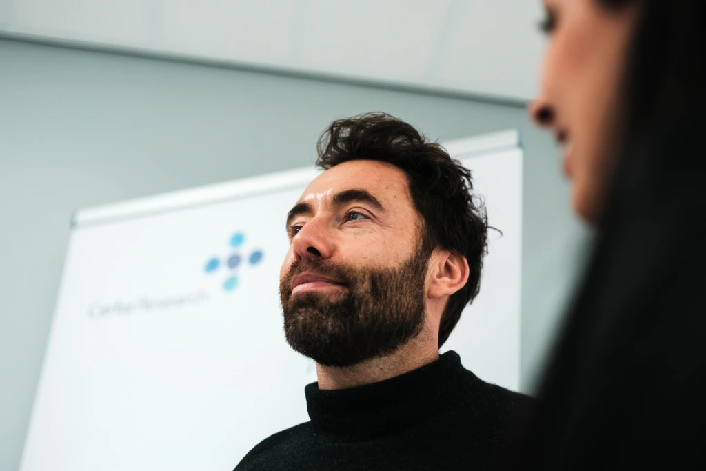 Portrait of male scientist during laboratory discussion
