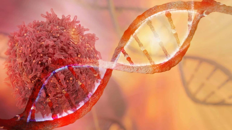 Dna,Strand,And,Cancer,Cell,Oncology,Research,Concept,3d,Rendering