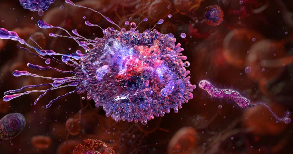 Macrophage,Attacking,Pathogenic,Bacterium,In,Tissue,Environment.,Immune,Response,,Phagocytosis
